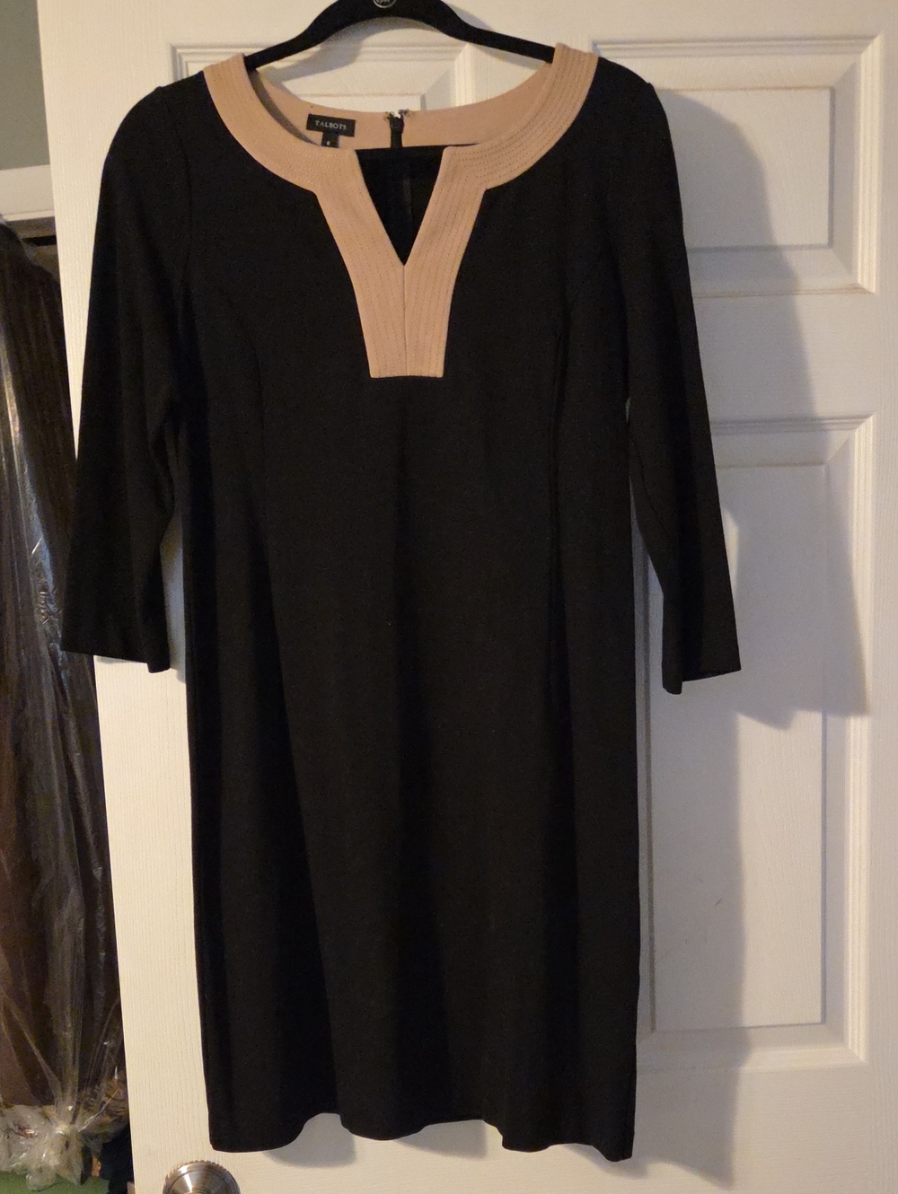Talbots Black Shift Dress with Beige Trim